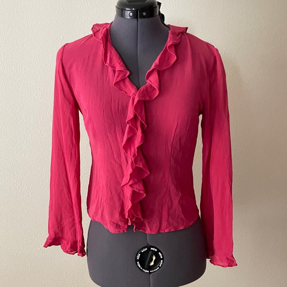 90s vintage red silk ruffle top Express downtown girl romantic fairy | Size XS/S